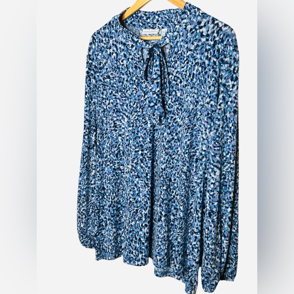 🩷Susan Graver women blue purple tones neck tie long sleeve tunic size 3x